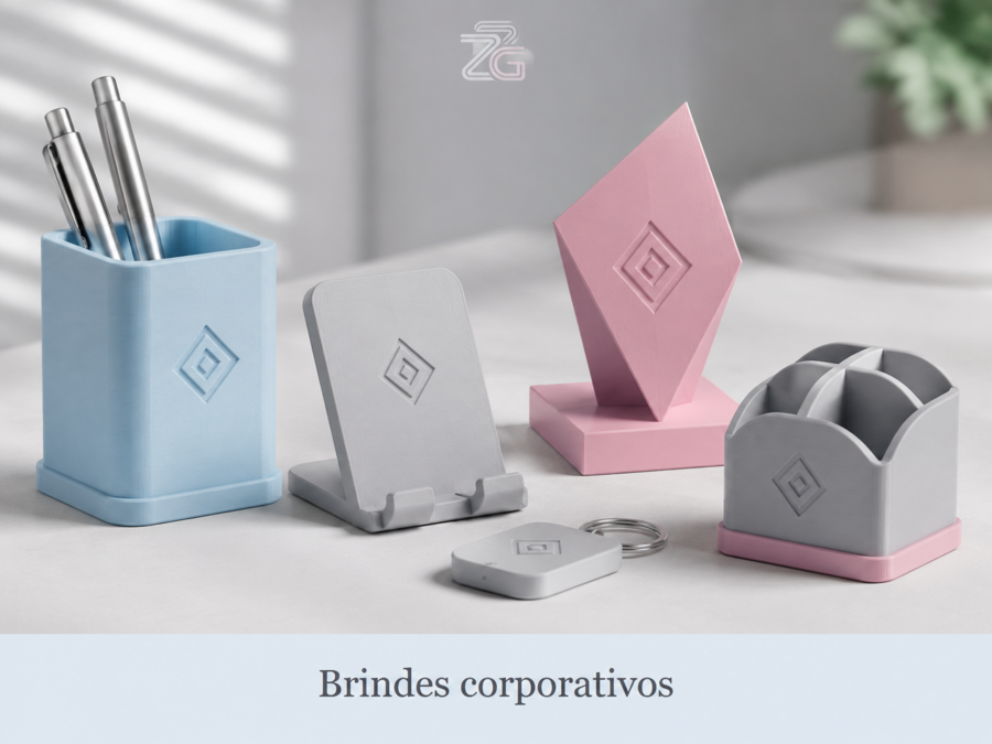 Exemplo de brindes corporativos produzidos em impressão 3D
