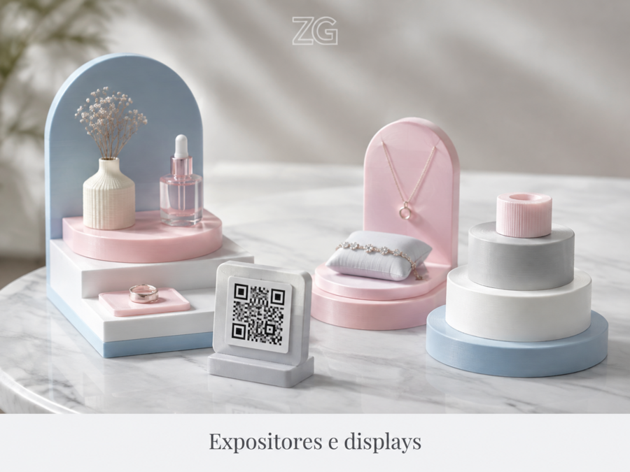 Exemplo de expositores e displays produzidos em impressão 3D