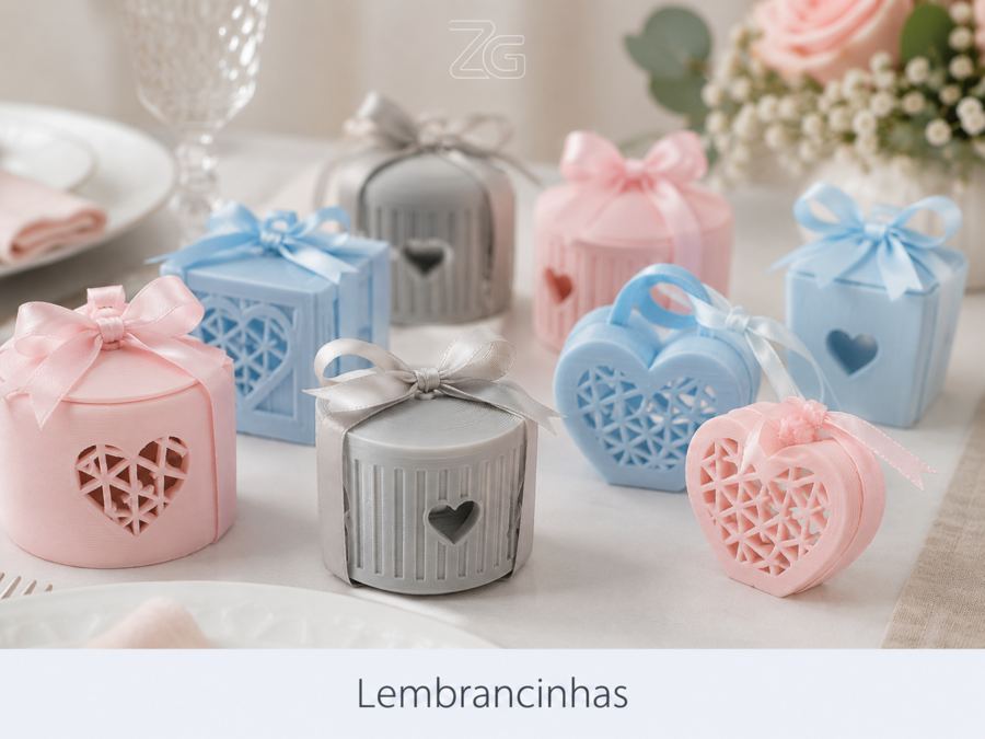 Exemplo de lembrancinhas produzidos em impressão 3D