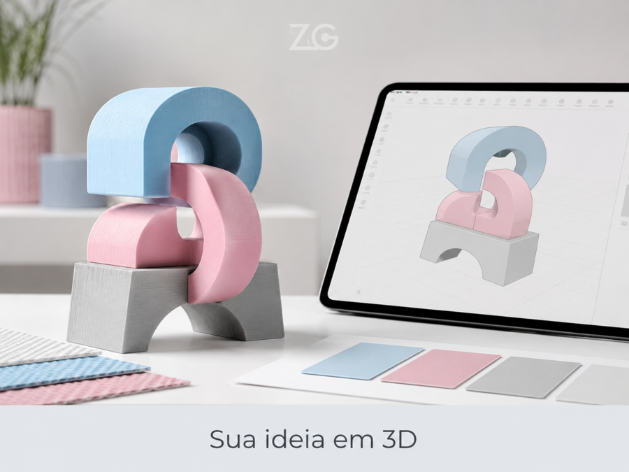 Exemplo de sua ideia em 3d produzidos em impressão 3D